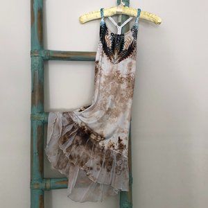 Sophie & Mia Feather Print High- Low Dress with Braided Racerback Straps